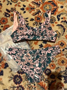 Kulani Kinis Pink & Dark Green Floral Bikini Set